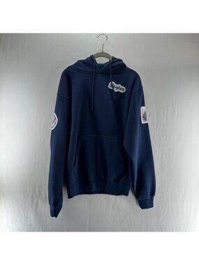 BROdenim Nantucket Patched Hoodie Womens S Lobster Banana Baseball Graphic Blue